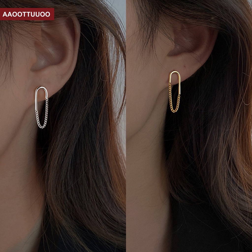 Đôi Khuyên Tai Dây Xích Hình Tròn Thiết Kế Đơn Giản Thời Trang Mùa Hè Dành Cho Nữ