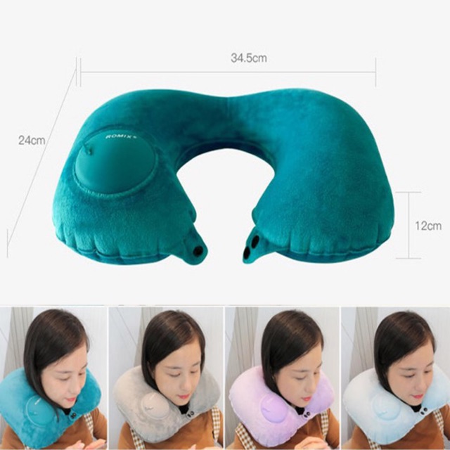 Gối kê cổ bơm hơi hình chữ U nhung hàng cao cấp chính hãng Romix Rh50