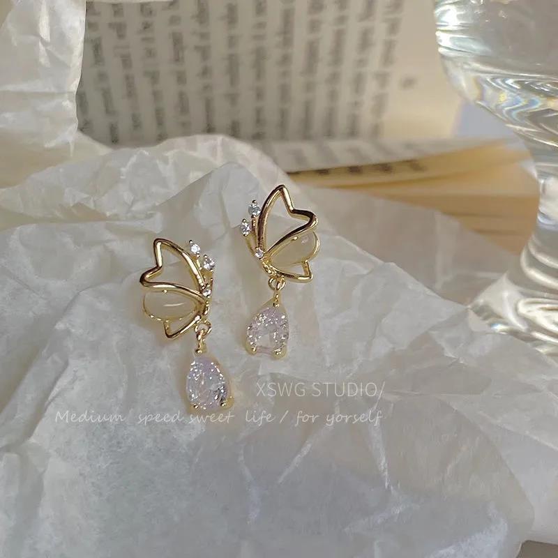 Bông Tai Hình Giọt Nước Đính Đá Opal Nhẹ Nhàng