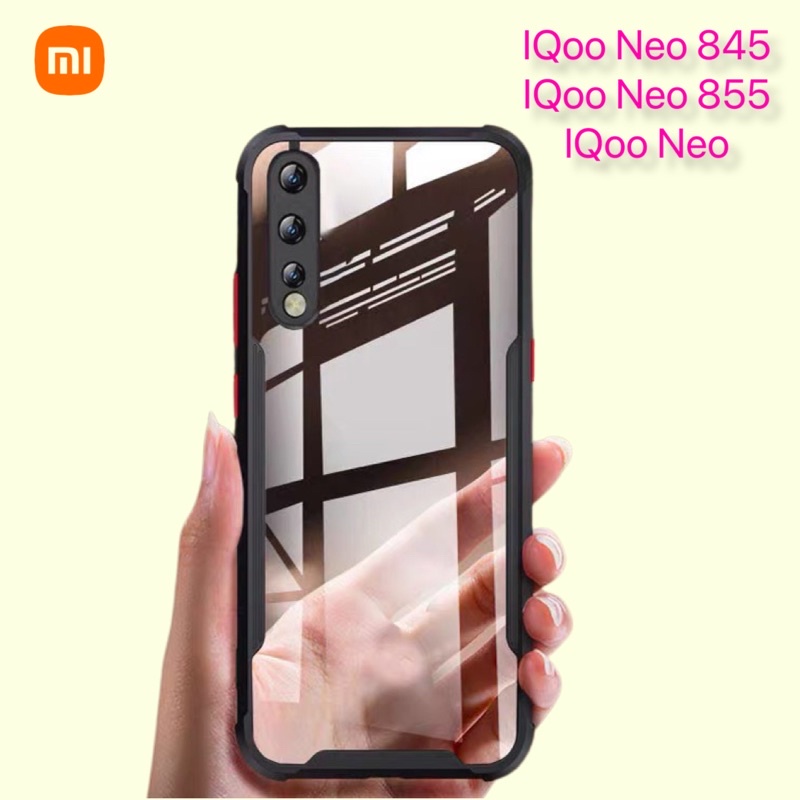 ốp điện thoại Vivo Iqooneo iQoo Neo 845 iQoo neo 855 mặt lưng trong xuốt màu đen chống sốc va đập