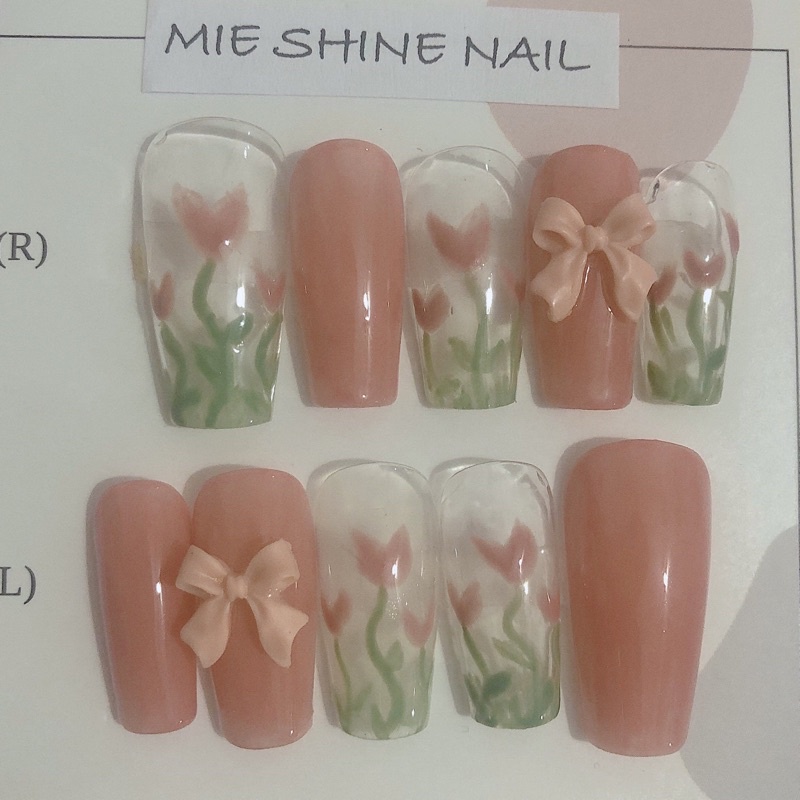 Nailbox móng up màu hồng hoạ tiết hoa tulip Mie shine