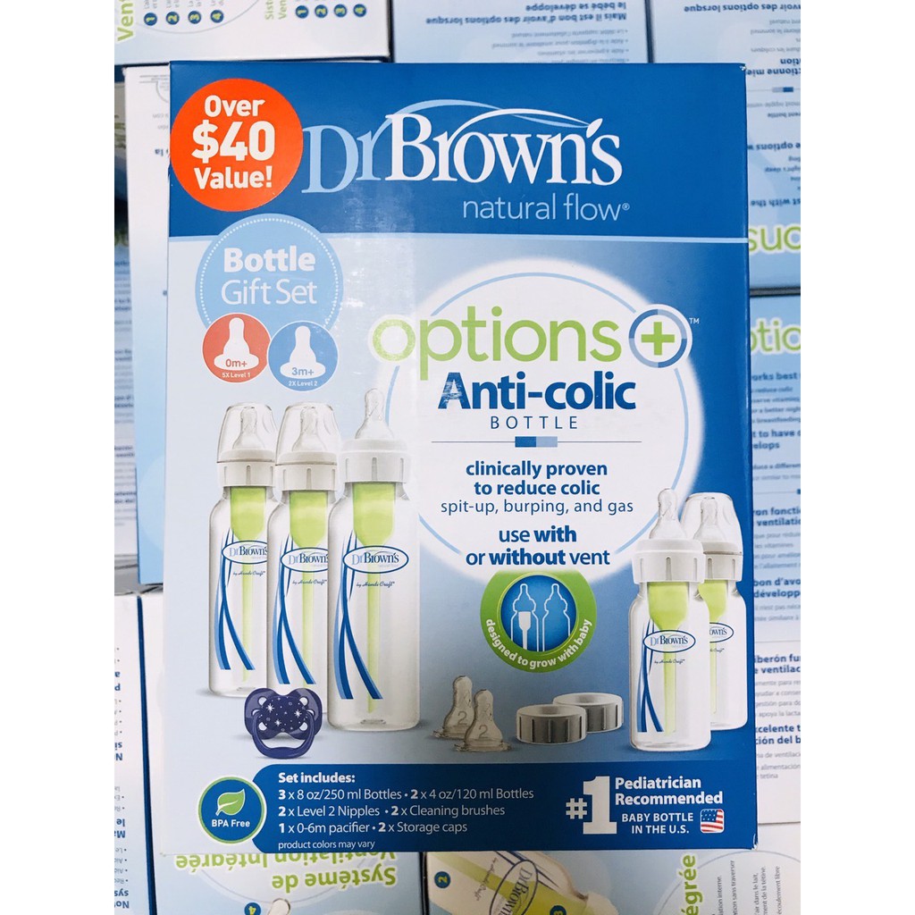 Set 5 bình sữa Dr Brown Options+ cổ hẹp 120ml, 250ml