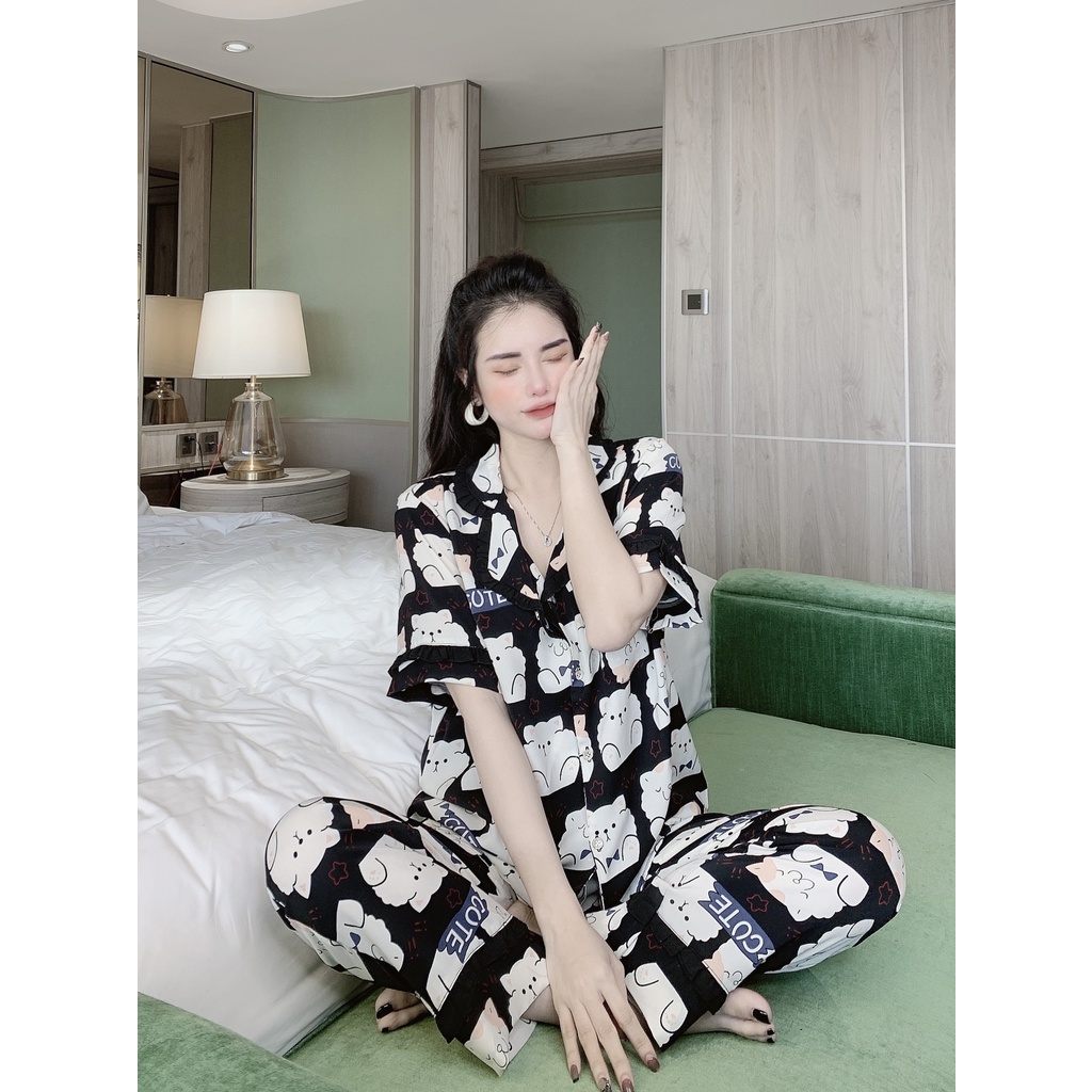 Đồ Bộ Pijama Nữ Lụa Mango Cao Cấp,Tay Ngắn Quần Dài,Chất Vải Mềm Mịn,Siêu Mát MG04