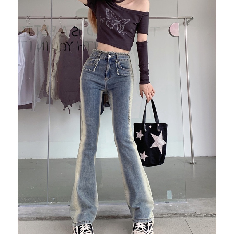 Quần Jeans Skinny Lưng Cao Ống Loe Phối Màu Hợp Thời Trang