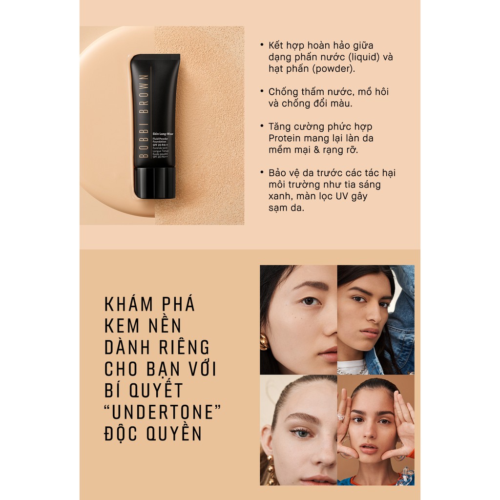 MUA 1 TẶNG 1 - Kem nền linh hoạt BOBBI BROWN Skin Long Wear Fluid Powder Foundation SPF 20 PA++ 40ml