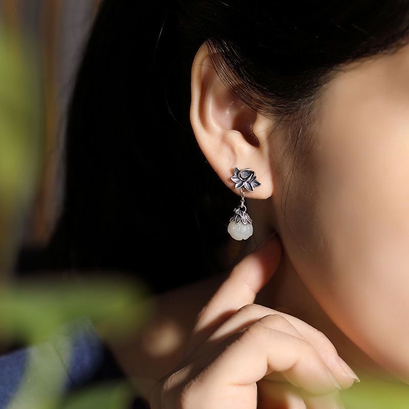 Miyan Bông Tai s925 Hình Hoa Sen Phong Cách Trung Hoa Cổ Điển Cho Nữ