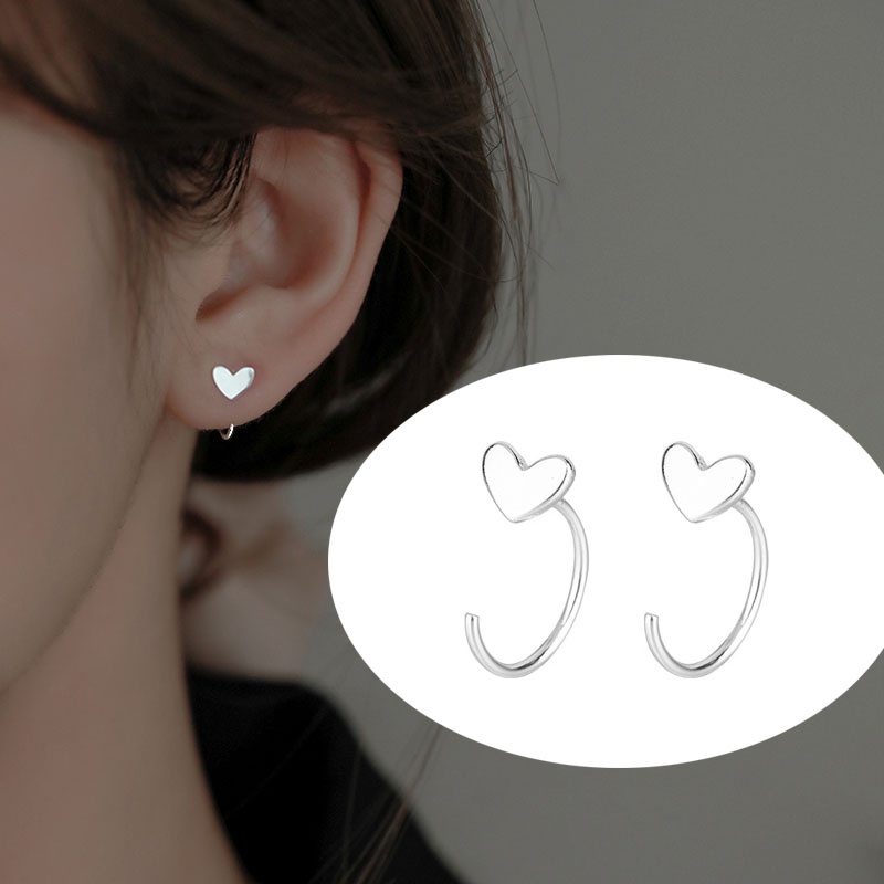 Bông Tai Mạ Bạc Dạng Móc Hình Trái Tim Ốc Vít Thời Trang Cho Nữ