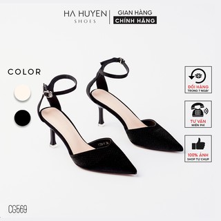 Giày cao gót nữ Hà Huyền Shoes lụa mũi nhọn cut eo quai cổ gót nhọn 7 phân - CG569