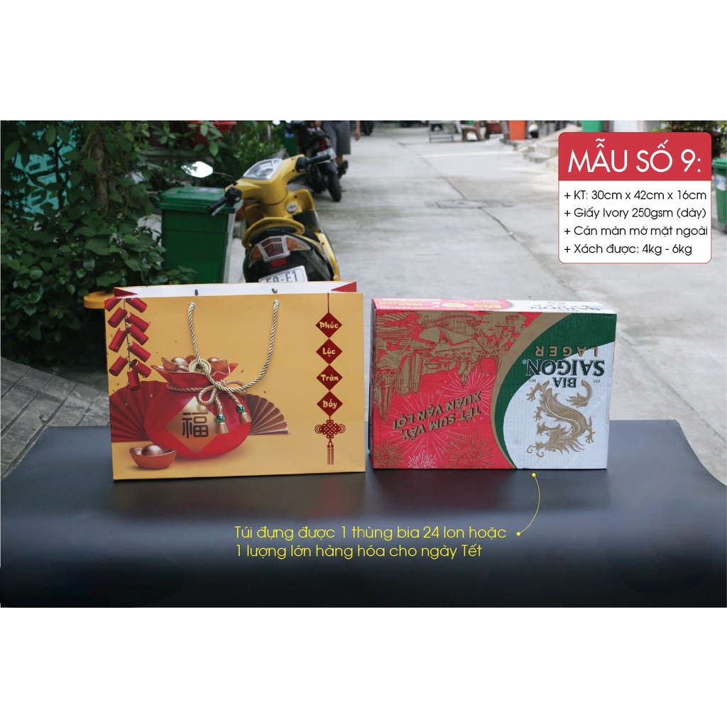 Mộc - Mẫu 9 Combo 50 túi giấy ngang size XL 30x42x16cm đựng vừa thùng bia 24 lon