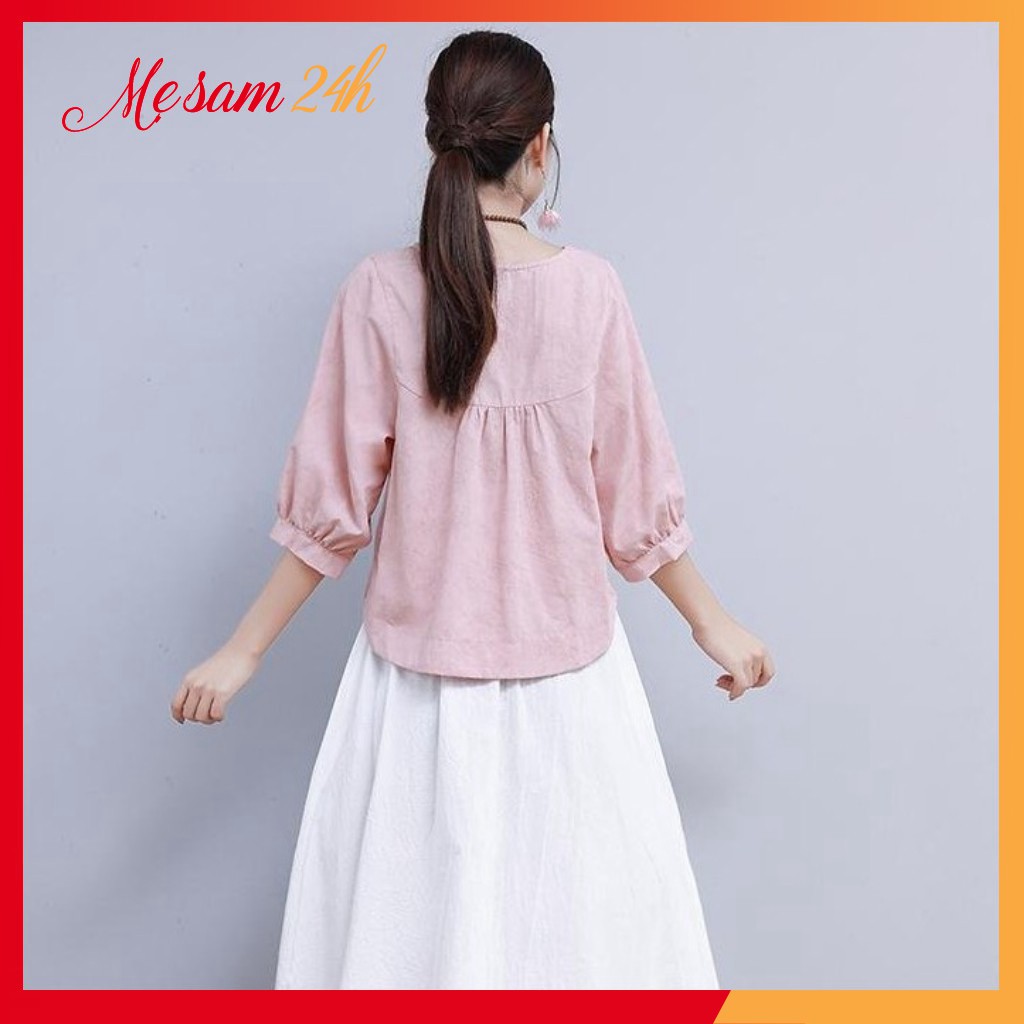Áo kiểu nữ Hàn Quốc Mẹ Sam 24h chất liệu đũi mềm mát, thấm mồ hôi, form vừa xinh AKH.46