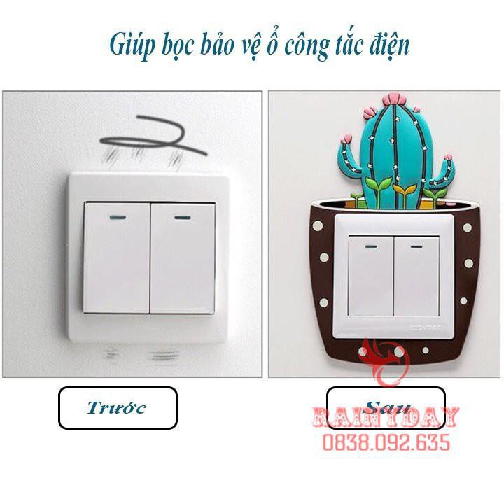 [Cam Kết Loại 1] Miếng decal dán trang trí ổ cắm điện công tắc đèn 3D phát sáng dạ quang cute dễ thương .