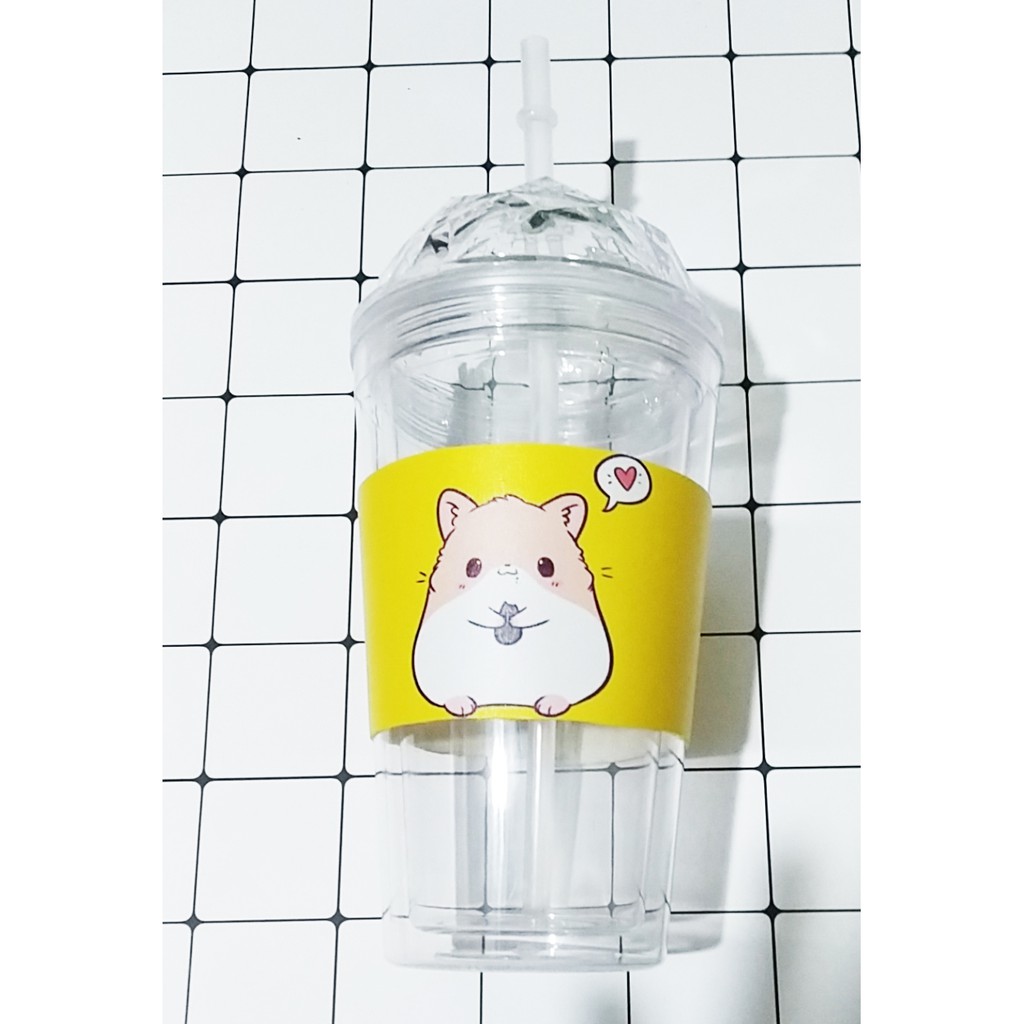 Cốc 2 lớp chuột hamster pheobe C2DI11 cốc giữ nhiệt ly 2 lớp pu cốc làm lạnh dễ thương 500ml