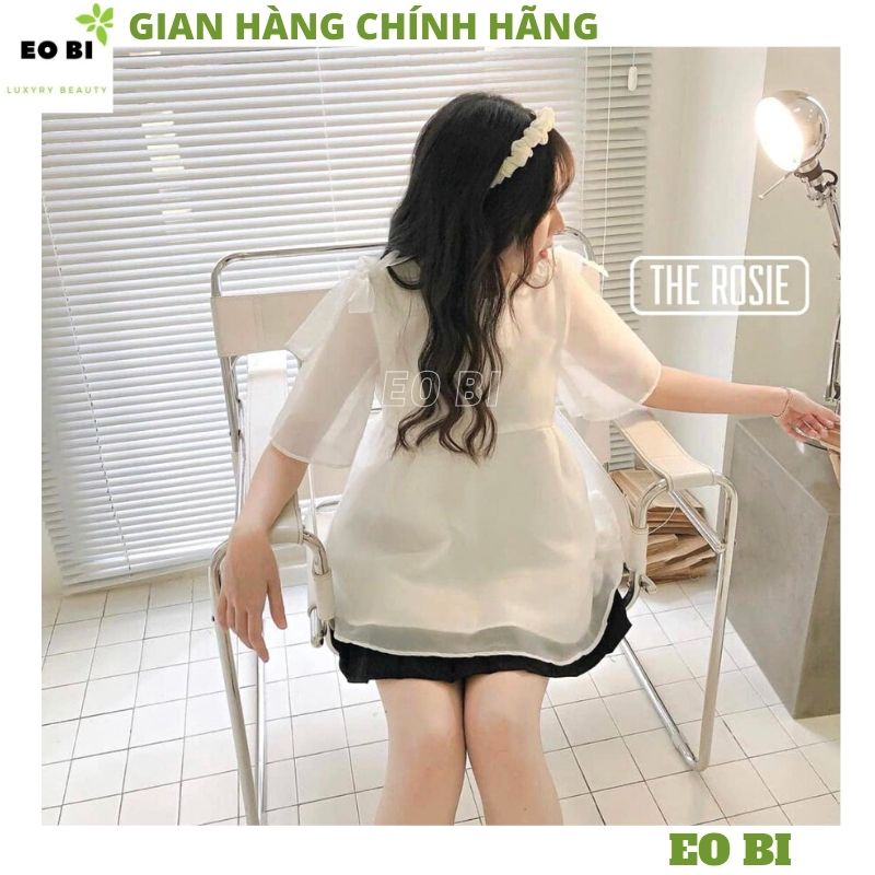 Áo babydoll voan 2 lớp nơ vai kiểu dáng hàn quốc cực dễ thương ulzzang , áo kiểu nữ , áo đẹp -EOBI