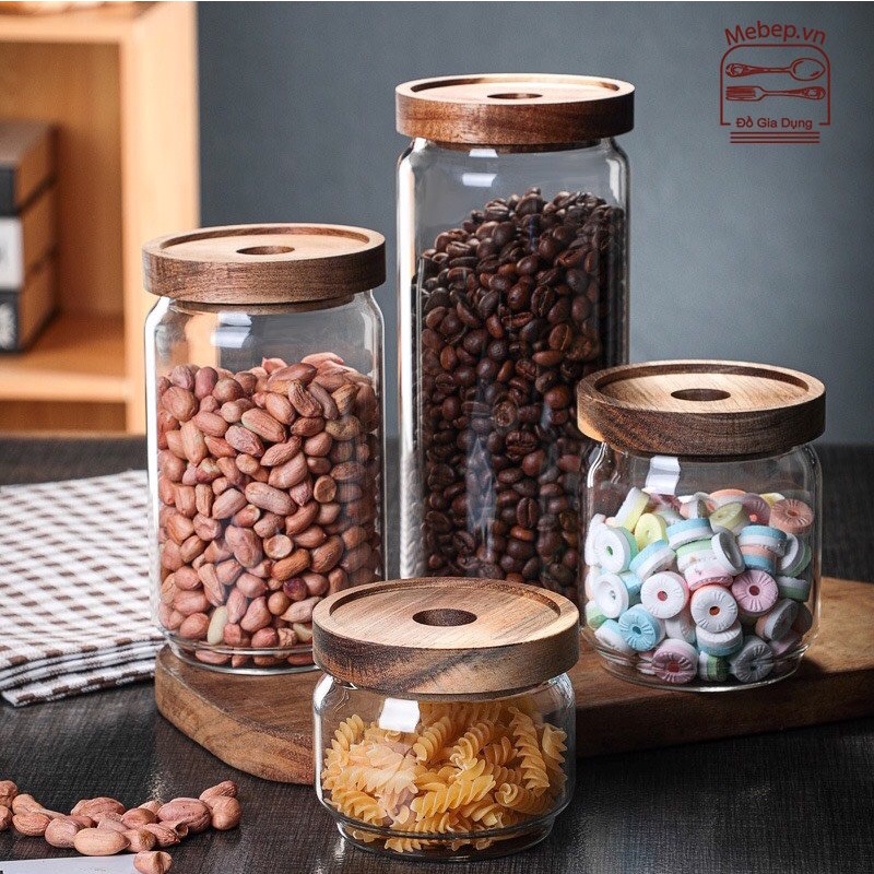 Hũ Thủy Tinh Nắp Gỗ Đục Lỗ, Lọ Thủy Tinh, Hộp Thủy Tinh Nắp Gỗ