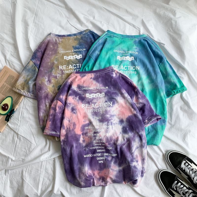 【COD】T-shirt with gradient tie-dye printing
