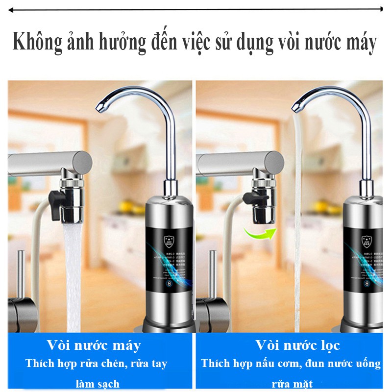 Máy Lọc Nước Lõi Sứ Water Purifier Bộ Máy Lọc Nước Dạng Đứng Tại Vòi Lọc Than Hoạt Tính Chất Liệu Thép Không Gỉ