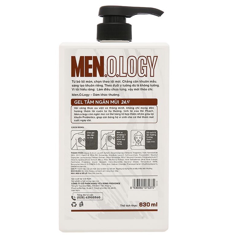 Gel tắm ngăn mùi 24 giờ MEN.O.LOGY Take Chance 630ml