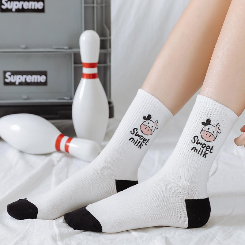 Tất Nam Nữ Cổ Cao Unisex Họa Tiết Bò Sữa chất liệu Cotton kháng khuẩn mềm mại; T29 - BONMIE