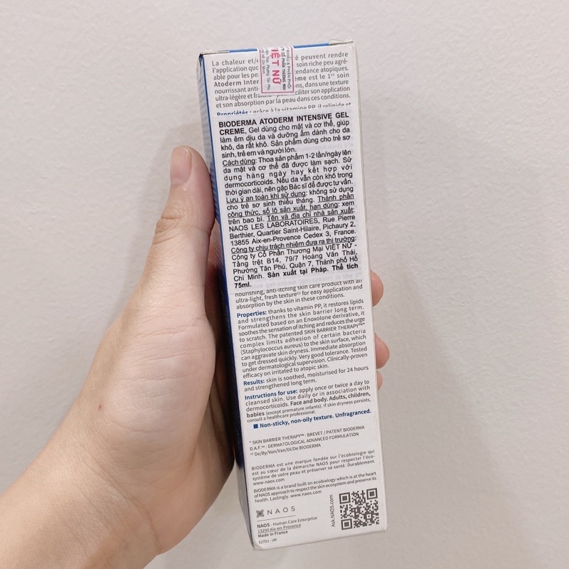 Gel dưỡng ẩm cho da khô Bioderma Atoderm Intensive Gel Cream 75ml