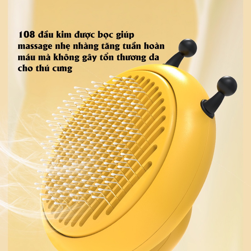 Lược Chải Lông Mèo Bấm Nút HONEY BEE KUTE đẩy lông rụng 99% chất liệu cao cấp sang trọng