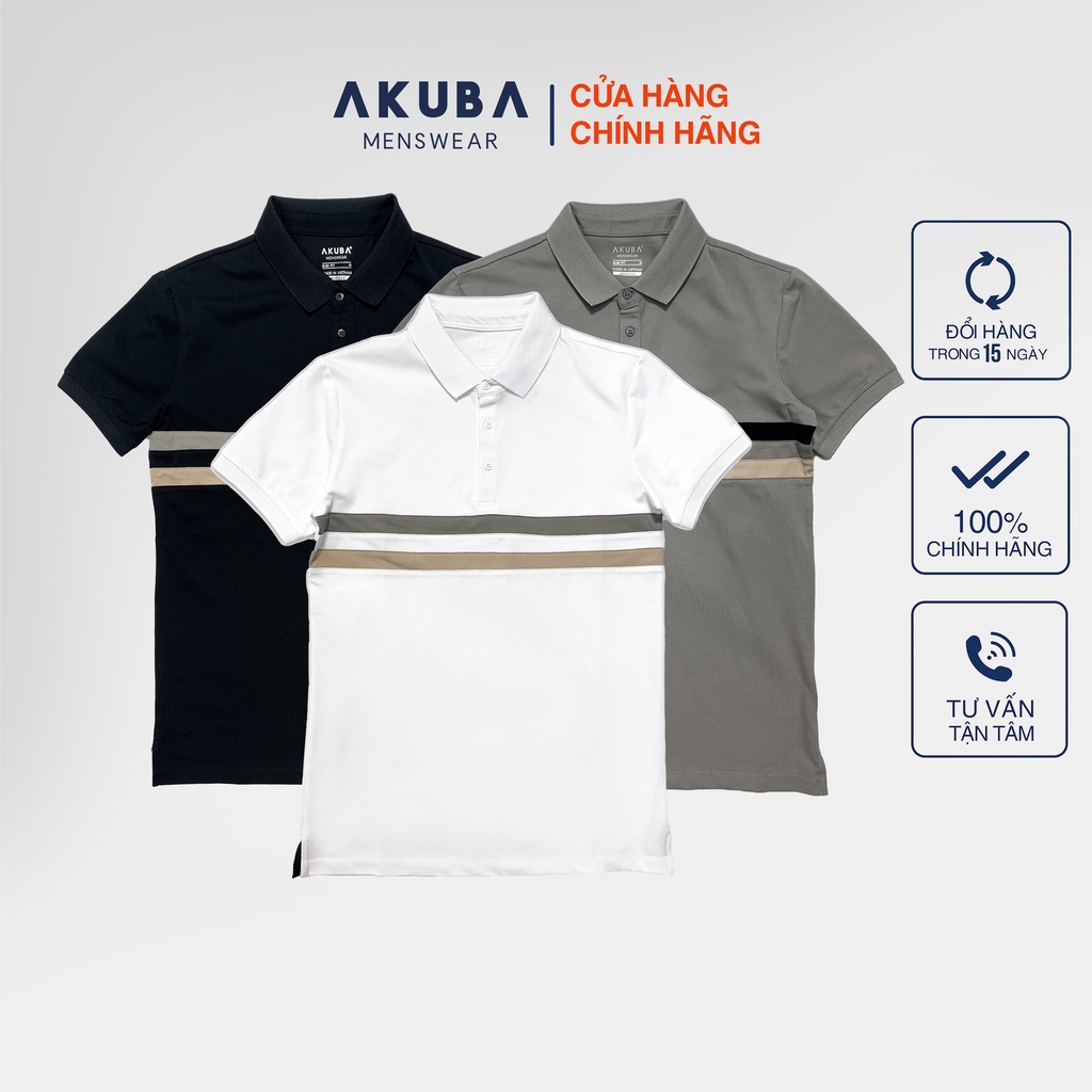 Áo thun polo kẻ sọc nam AKUBA form slimfit, chất liệu cotton, áo mềm mại, co giãn nhẹ, mặc thoải mái 01JW230