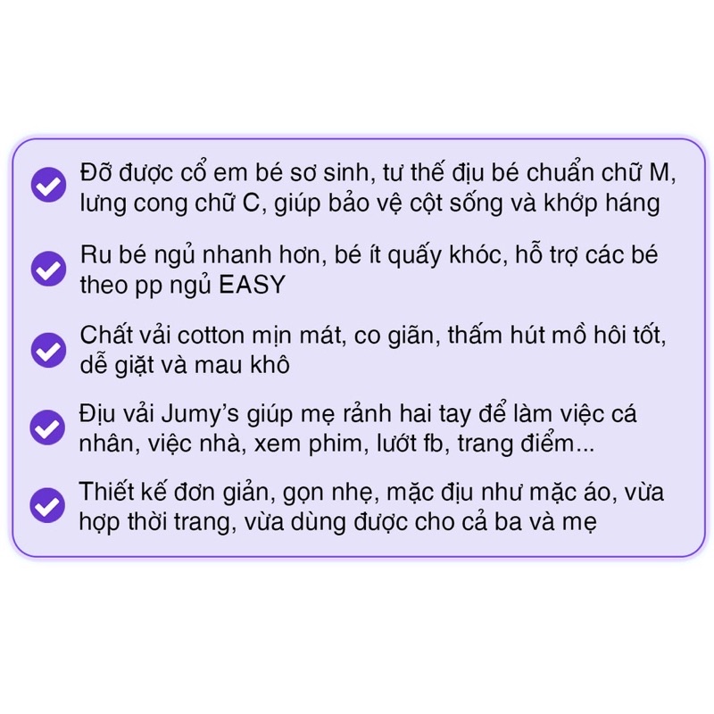 Địu em bé JUMY’S, địu vải cho bé sơ sinh chính hãng bằng cotton mịn mát, dịu nhẹ, tư thế M tốt cho bé