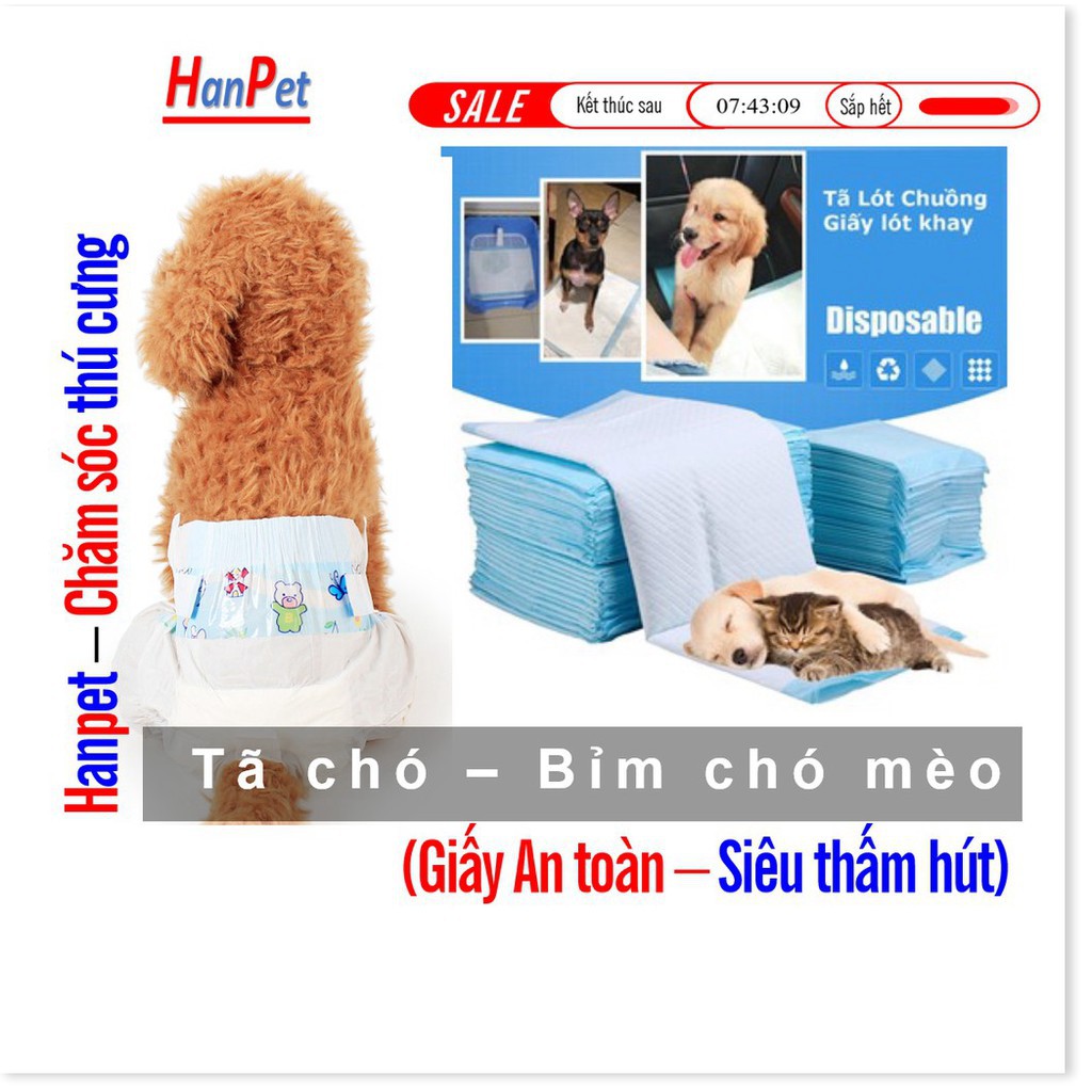 HN { lẻ 1 miếng} Bỉm chó mèo dạng quần dán &amp;Tã giấy lót chuồng chất liệu giấy siêu thấm cho thú cưng