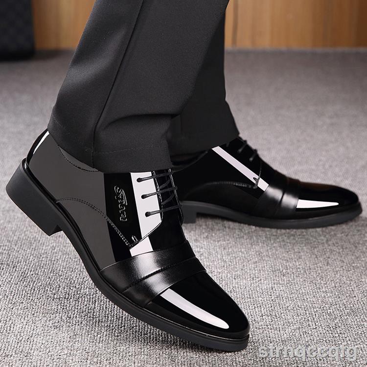 Giày da nam thanh niên công sở giản dị trang trọng mang ren tăng chiều cao mùa xuân sinh viên màu đen cưới