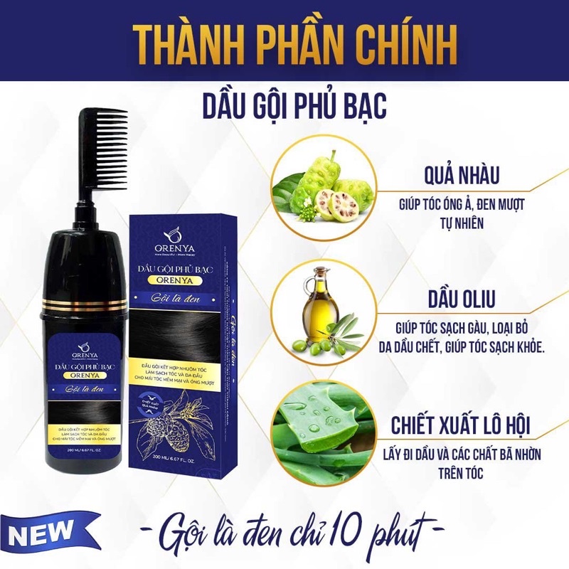 Dầu gội phủ bạc Orenya 200ml làm đen tóc tự nhiên tại nhà chỉ sau 15 phút không hại da đầu mềm tóc NCC Phương My Beauty