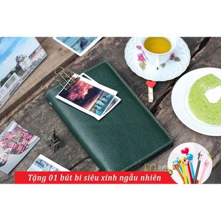 SỔ DA THẬT HANDMADE A5 MÀU XANH RÊU (Fullbox da xịn 100%)