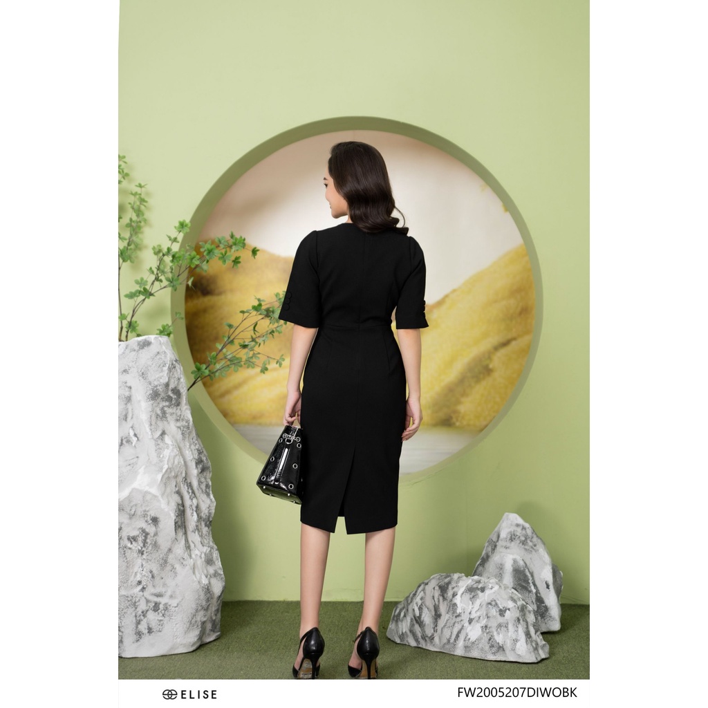 Đầm đen thêu hoa thiết kế Elise FW2005207DIWOBK