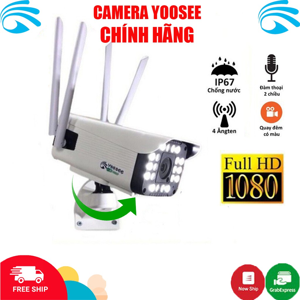 Camera Yoosee Ngoài Trời 3.0 MPx 4 Râu 20 LED - Camera xoay 4 chiều kèm thẻ nhwos Yoosee Xanh | BH 12 Tháng