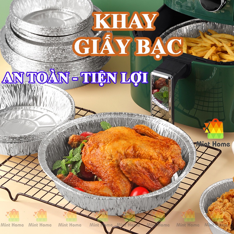 Set 10 khay giấy bạc lót Nồi chiên không dầu , lò nướng , đĩa nhôm khuôn tròn đựng thực phẩm thay thế giấy nến đục lỗ