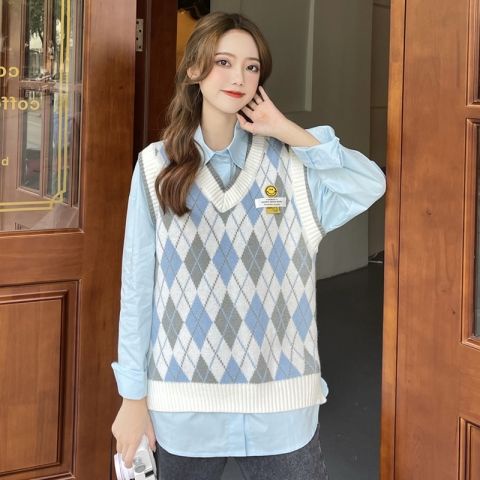Áo len không tay cổ chữ v họa tiết sọc caro thời trang theo phong cách hàn quốc cho nữ
 | BigBuy360 - bigbuy360.vn