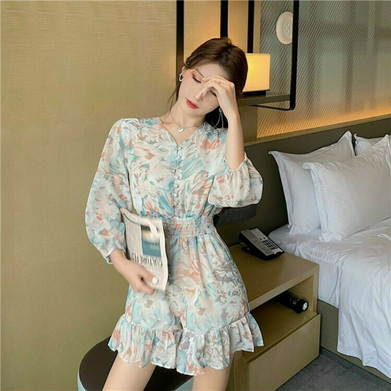 Hàng nhập - Jumpsuit ngắn voan lụa nút bọc, bộ jum đùi tay lỡ