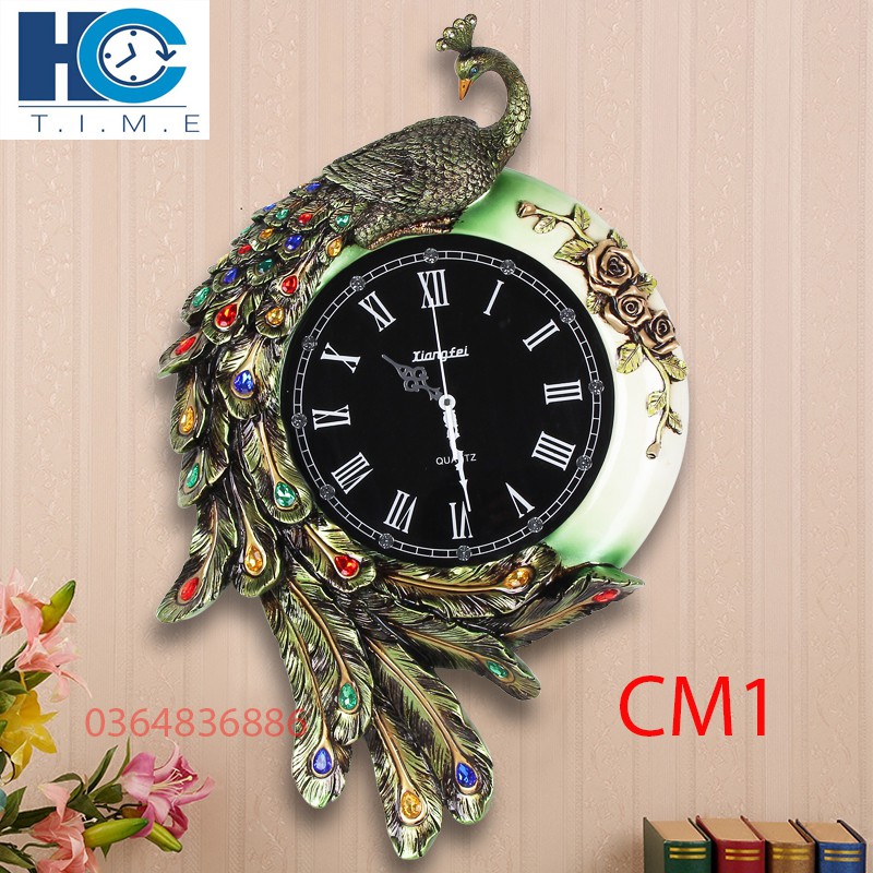 Đồng hồ treo tường trang trí Khổng Tước cao cấp decor CM1 kích thước 80x60 cm
