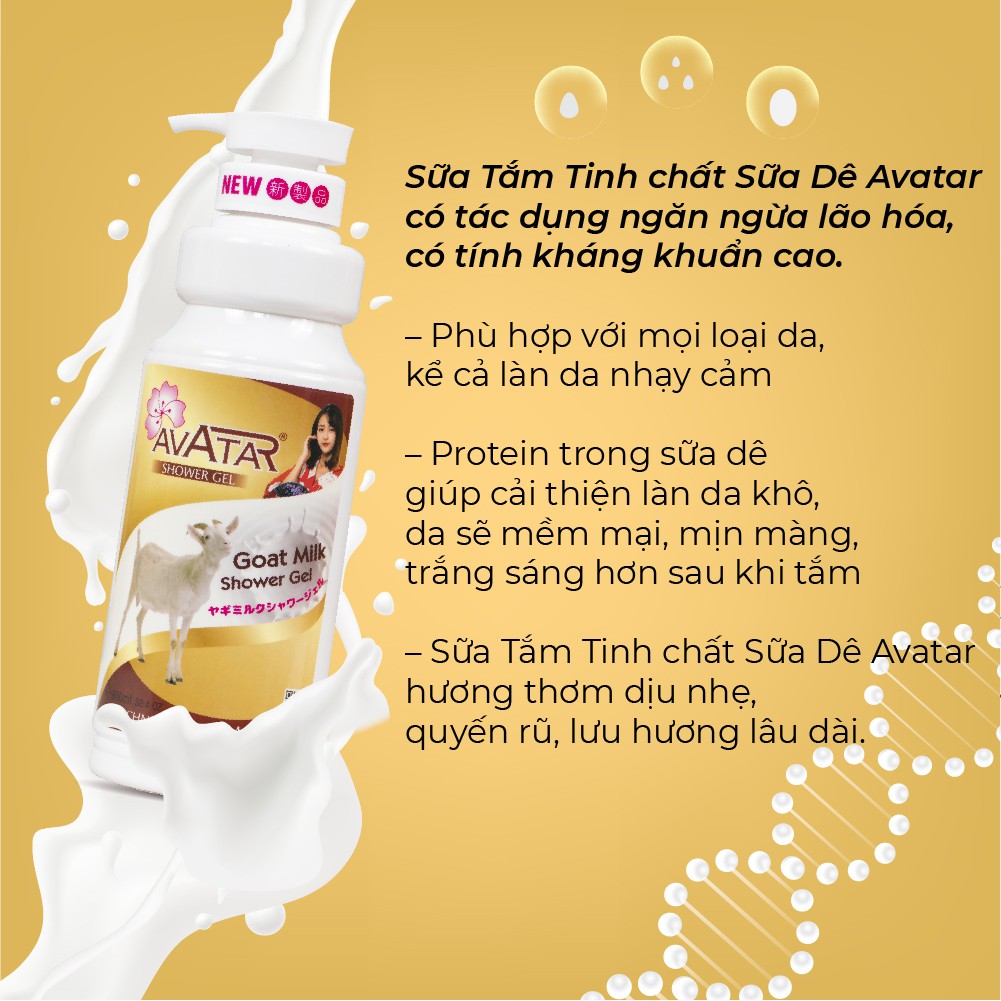Sữa tắm tinh chất Goat Milk Avatar 900ml - Sữa dê chăm sóc da mịn màng và ngắn ngữa lão hóa - Công nghệ Nhật Bản