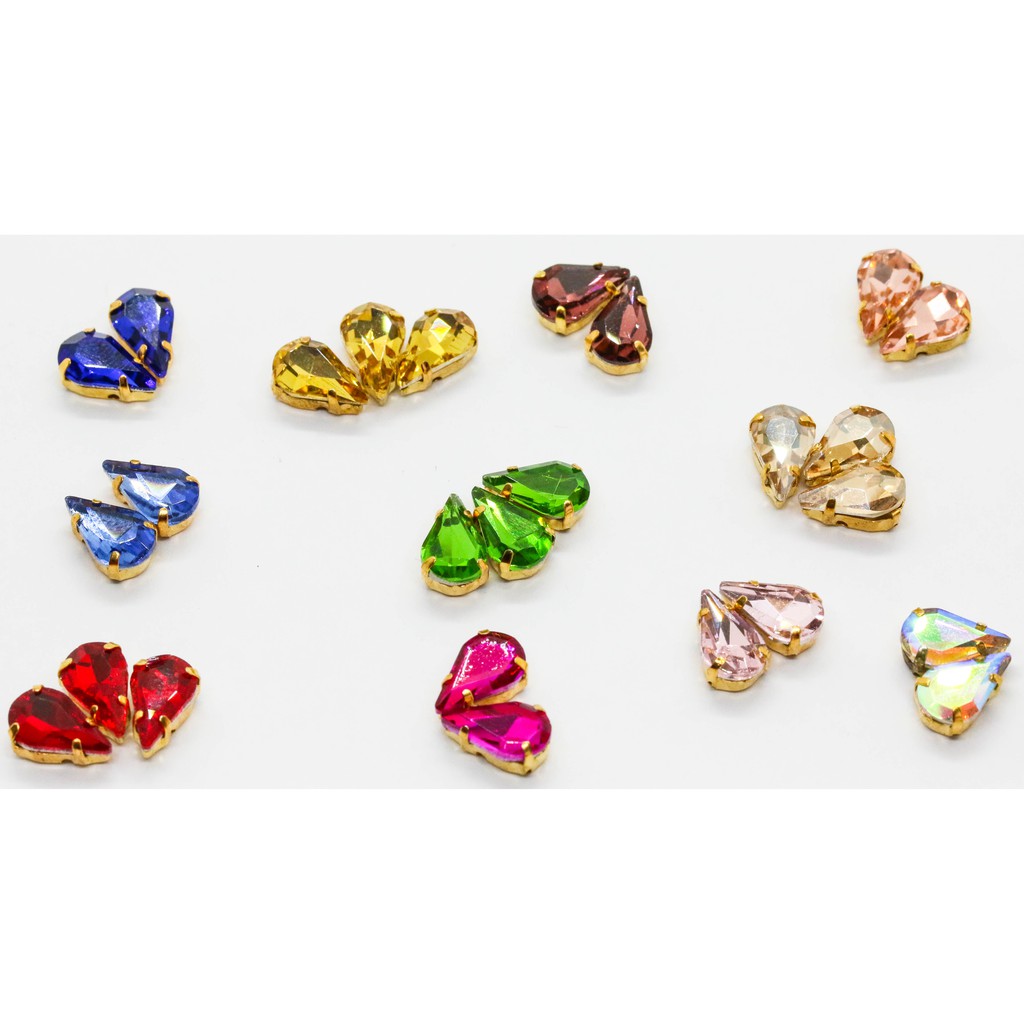 Set 10 hạt đá giọt nước nhọn đế vàng 6x10mm Cici Handmade chuyên hạt đá hạt pha lê hạt cườm hạt trang sức tự làm