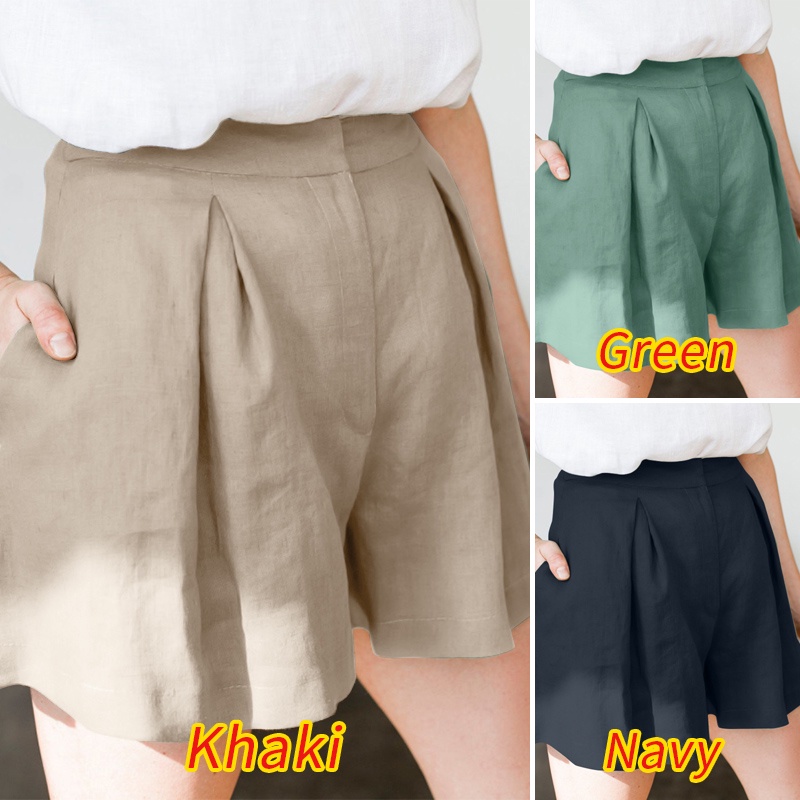 Quần short Zanzea cotton lưng cao dáng rộng màu trơn thời trang Hàn Quốc thích hợp cho nữ