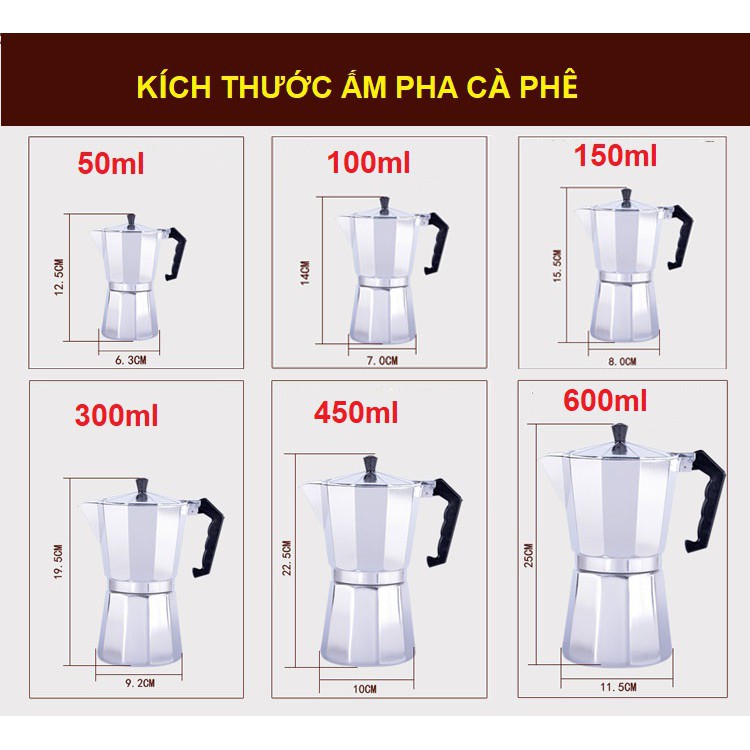 COMBO ẤM PHA CAFE KIỂU Ý 150ml 3 tách, bình pha cà phê moka pot express kèm bếp điện S.T