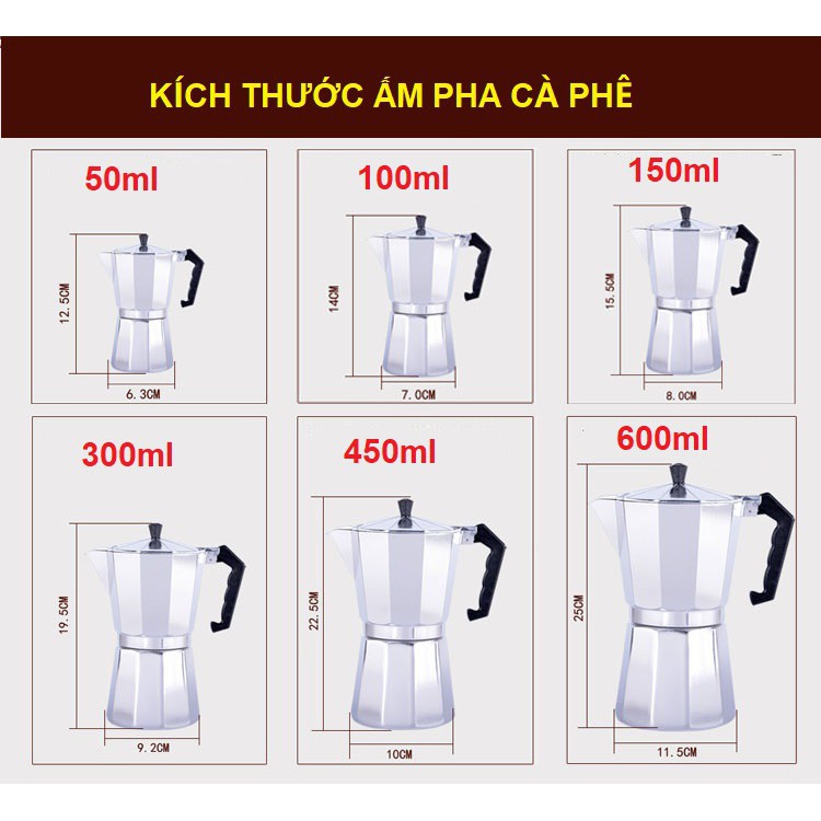 ẤM CAFE 150ml NHÔM CAO CẤP moka Espresso Italy 150ml, bình pha cà phê Ý 3 tách - Moka Express 3 cup S.T