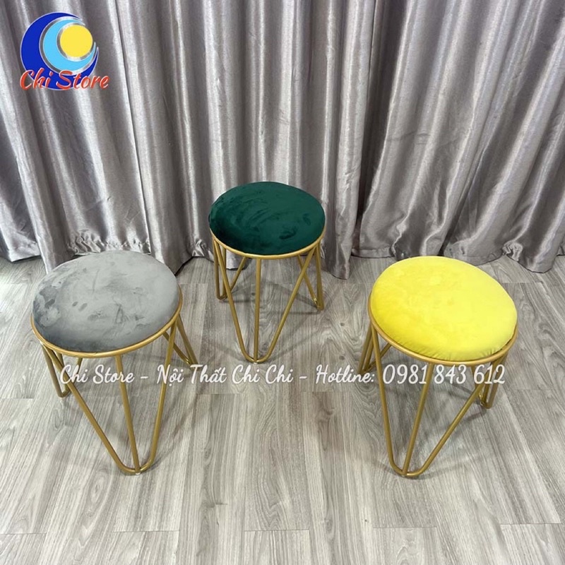 Ghế Đôn Ngồi Bàn Trang Điểm Chân Sắt Sơn Tĩnh Điện, Đôn Tròn Sofa Tròn Ngồi Phòng Khách Bọc Nỉ
