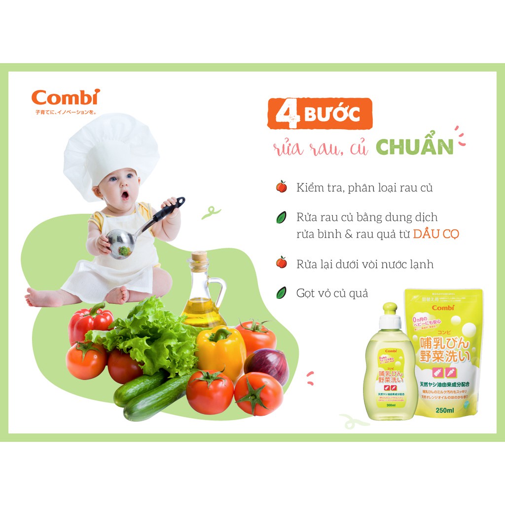 Combo nước rửa bình cho bé Combi, nước rửa bình sữa và rau quả an toàn cho trẻ - Monnie Kids