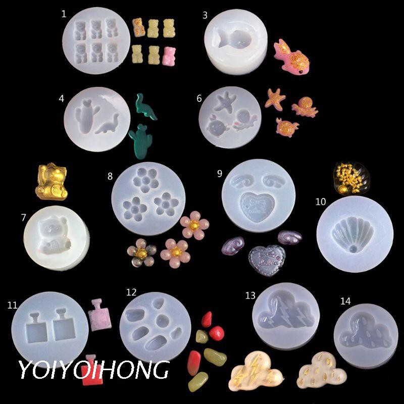 Khuôn Silicon Làm Mặt Dây Chuyền Hình Vỏ Sò / Cá Vàng / Gấu / Hoa Mini Dễ Thương