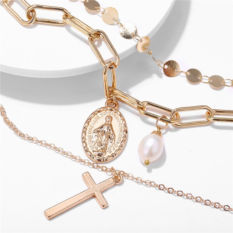 Dây Chuyền Hợp Kim Nhiều Lớp Mặt Hình Đồng Xu Phong Cách Vintage