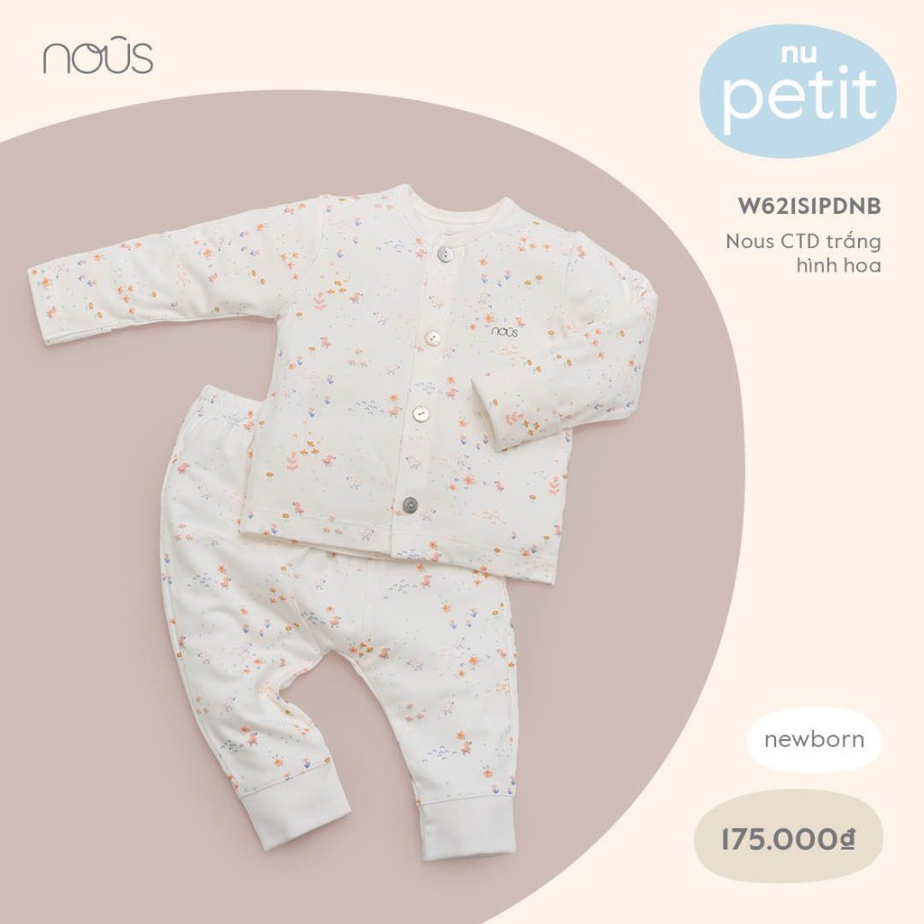 [Nous chính hãng] Bộ nous sơ sinh cài thẳng dài Newborn - nhiều màu - mẫu mới 2021 - N40