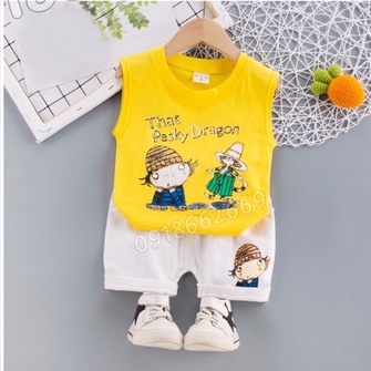 Bộ cộc bé trai, bộ hè bé trai chất cotton4c, quần jean size 5-20kg ( set khủng long)