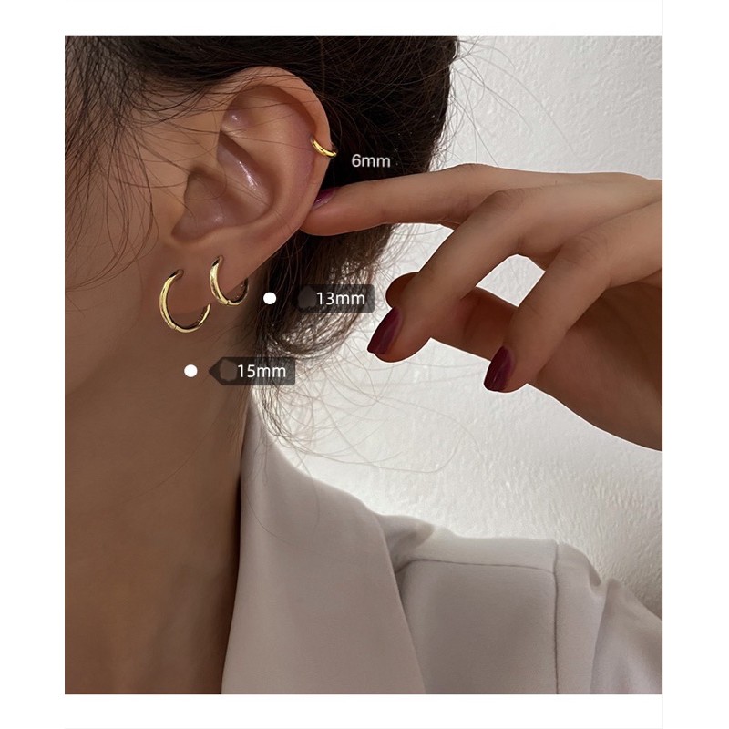 1 đôi bông tai khoen tròn basic vàng/bạc