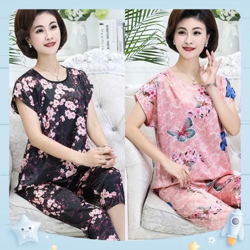 Đồ Bộ Trung Niên Cho Mẹ Quần Lửng Chất Vải Lụa Satin  Bộ Đồ Ngủ Dành Cho Mẹ Độ Tuổi Trung Niên