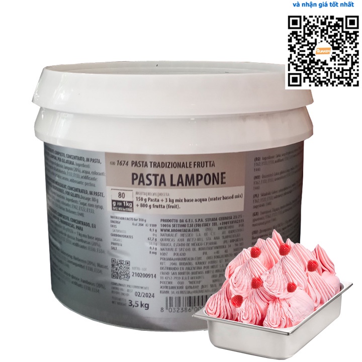 Hộp 3,5kg hương liệu làm kem vị phúc bồn tử - aromitalia paste raspberry - ảnh sản phẩm 1